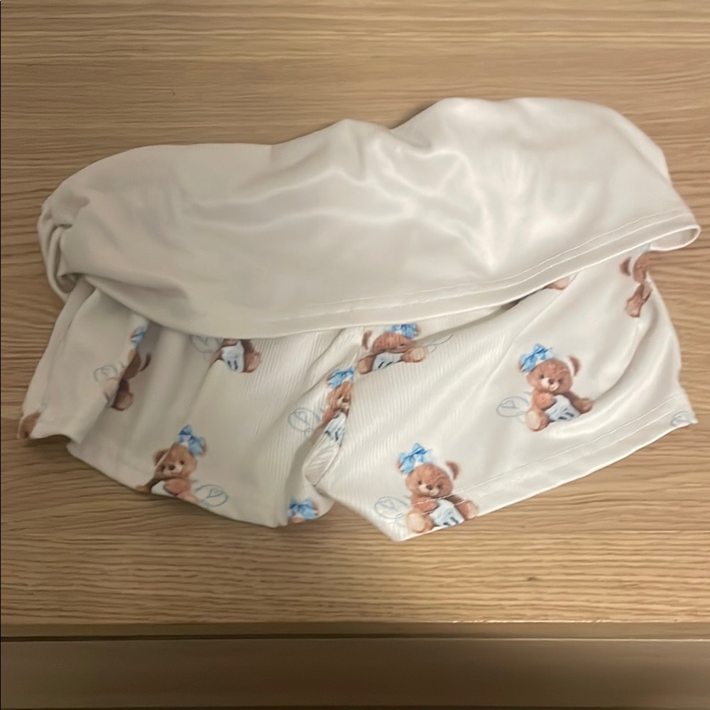 SHEIN White Teddy Bear Print Shorts